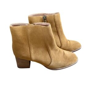 Madewell Suede Block Heel Ankle Boots Tan Zip Side Women's Size 9